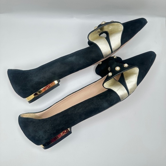Roger Vivier Black Suede Lolita Pearl Embellished Bow Ballet Flats Sz 39 - Picture 5 of 13